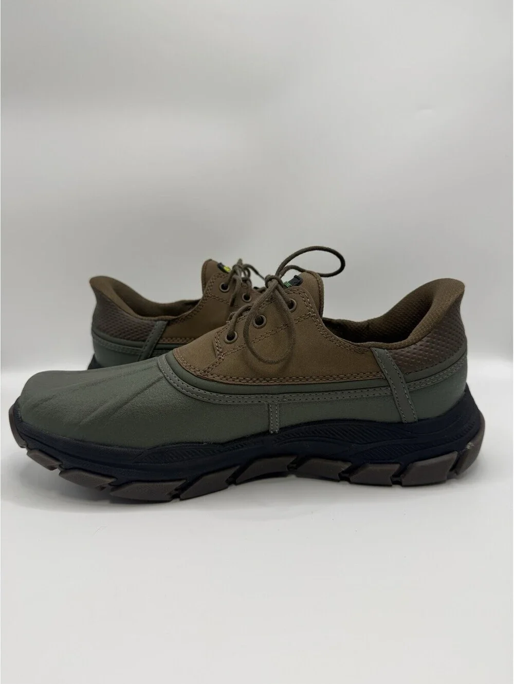 Skechers John Deere Waterproof Duck Shoes Men Sz 9.5 Olive Brown Slip Ins